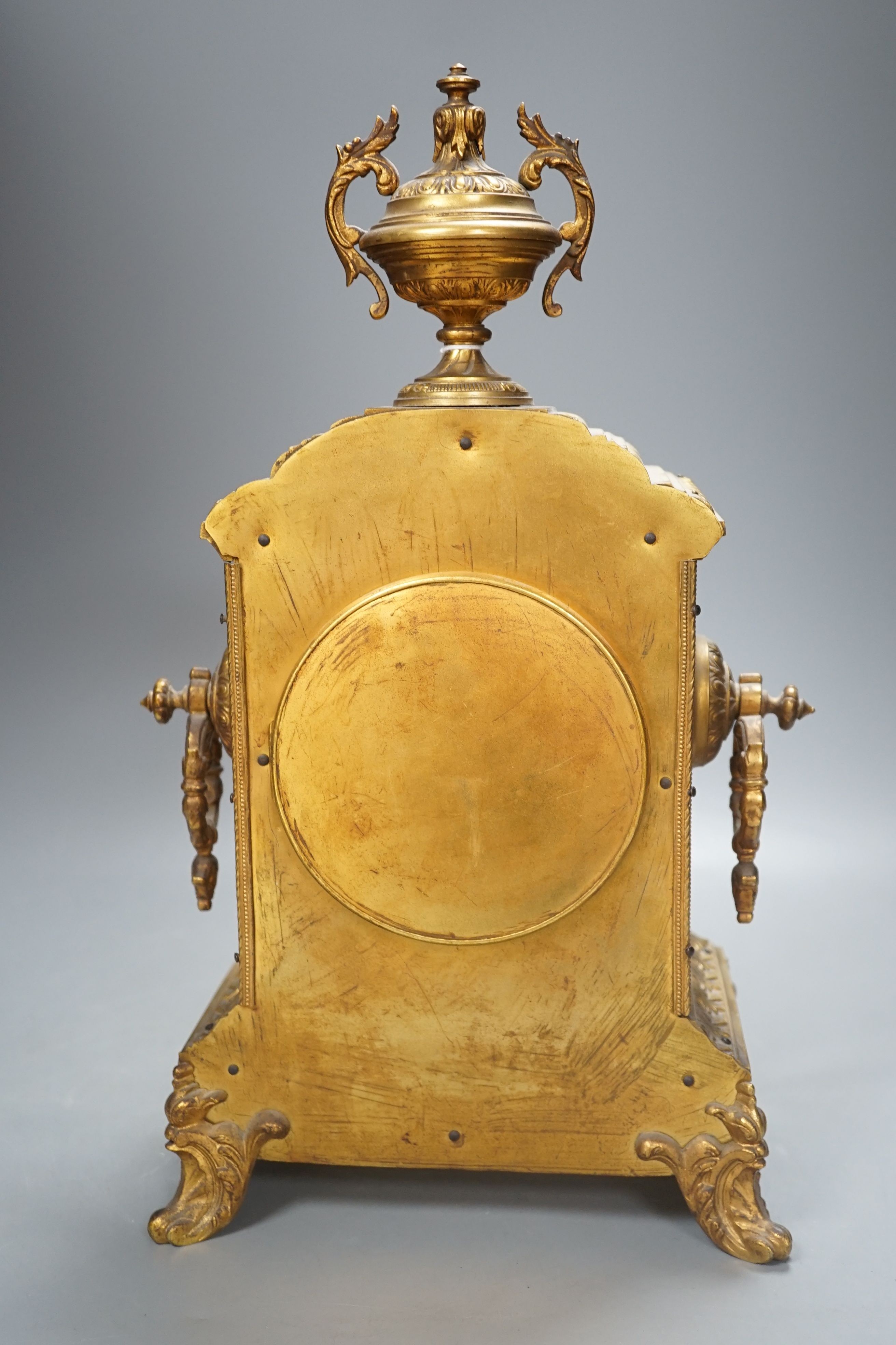 A French gilt metal mantel clock-41cm high.